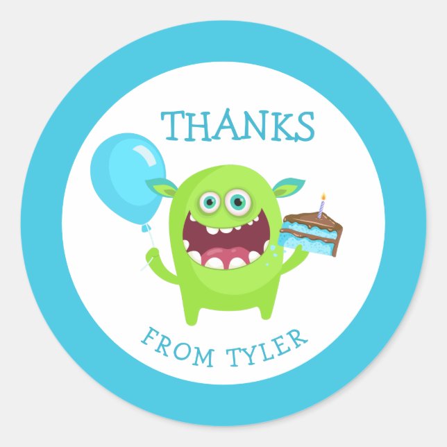 Pegatina Redonda Gracias Fiesta de pequeños monstruos (Anverso)