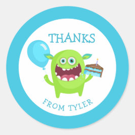 Pegatina Redonda Gracias Fiesta de pequeños monstruos