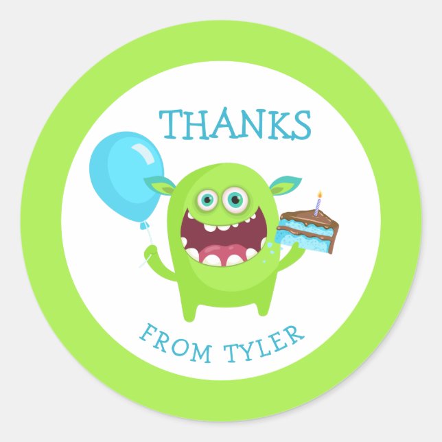 Pegatina Redonda Gracias Fiesta de pequeños monstruos (Anverso)