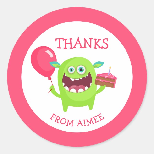 Pegatina Redonda Gracias Fiesta de pequeños monstruos (Anverso)