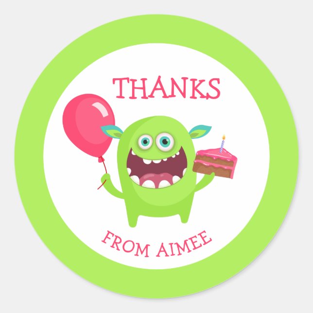 Pegatina Redonda Gracias Fiesta de pequeños monstruos (Anverso)