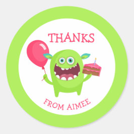 Pegatina Redonda Gracias Fiesta de pequeños monstruos