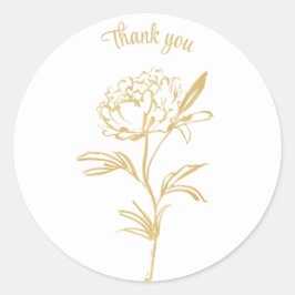 Pegatina Redonda Gracias flor de dibujo de línea de tinta dorada