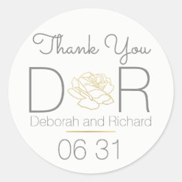 Pegatina Redonda gracias. flor rosa. favor de la boda.