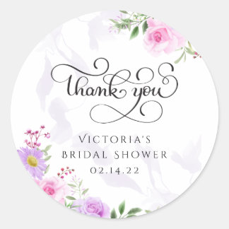 Pegatina Redonda Gracias Floral Elegant Bridal Shower