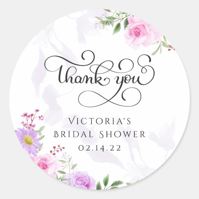 Pegatina Redonda Gracias Floral Elegant Bridal Shower (Anverso)