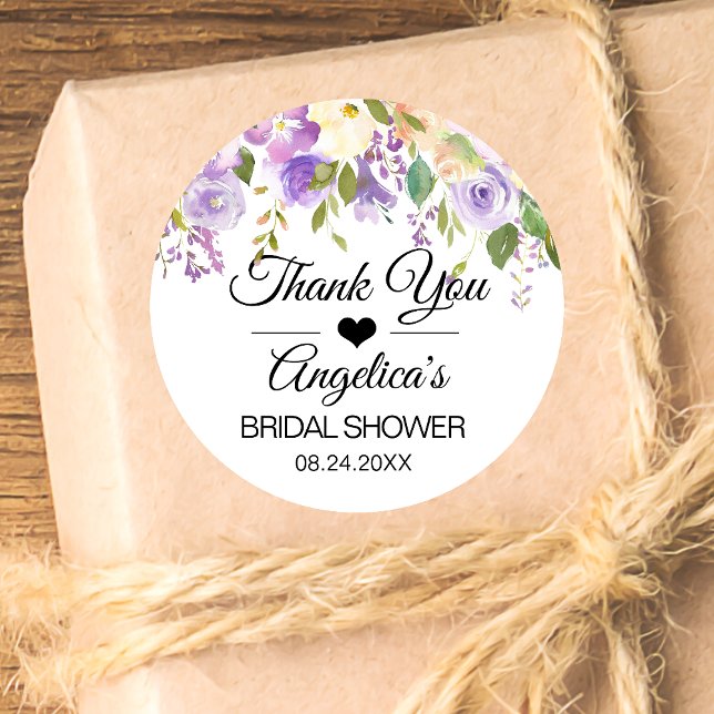 Pegatina Redonda Gracias Floral Lavender Lilac Boda Bridal (Subido por el creador)