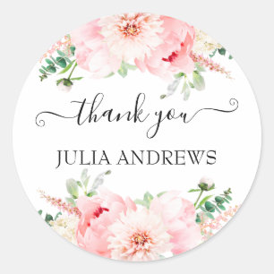 Pegatina Redonda "Gracias!" floral personalizada, hermosa