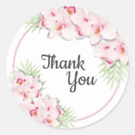 Pegatina Redonda Gracias Floral Rosa