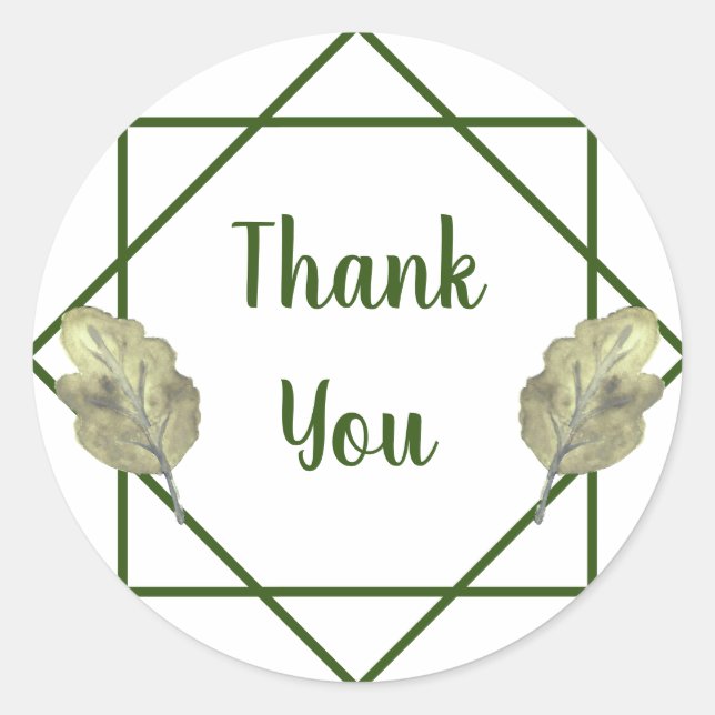 Pegatina Redonda Gracias Foliage geométrico moderno de acuarela (Anverso)