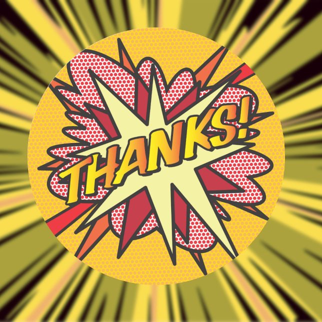 Pegatina Redonda GRACIAS Fun Modern Comic Book Gracias (THANKS Fun Modern Comic Book Thank You Classic Round Sticker)