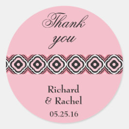 Pegatina Redonda Gracias Geométrico Moderno Rosa