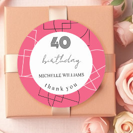 Pegatina Redonda Gracias Geométrico Rosa Moderno