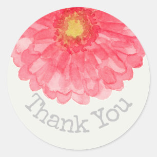 Pegatina Redonda Gracias Gerbera Rosa Daisy Eggshell White