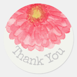 Pegatina Redonda Gracias Gerbera Rosa Daisy Eggshell White