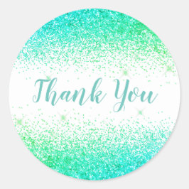 Pegatina Redonda Gracias Glam Green Purpurina Elegant Girly Script