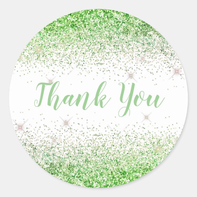 Pegatina Redonda Gracias Glam Lime Purpurina Elegly Script (Anverso)