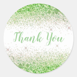 Pegatina Redonda Gracias Glam Lime Purpurina Elegly Script