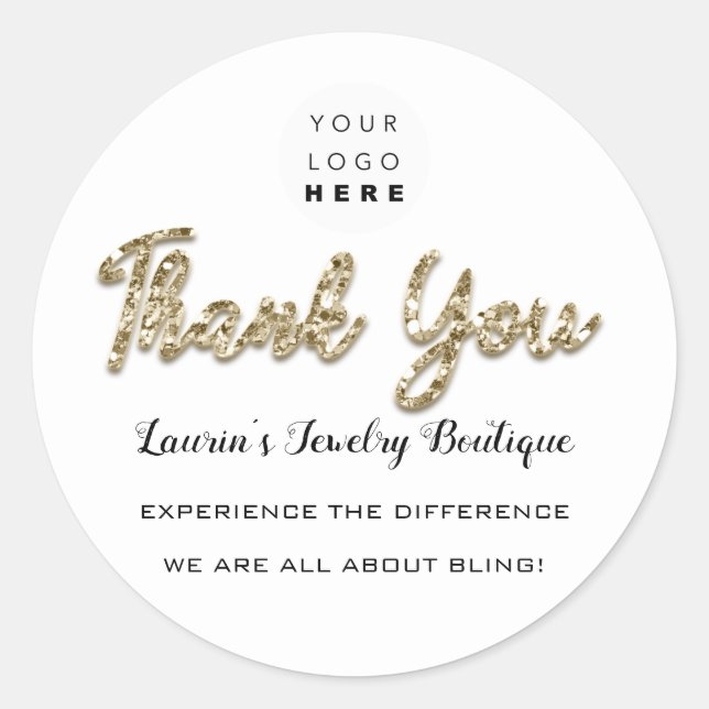 Pegatina Redonda Gracias Glitt Script Name Online Shop Web Logo (Anverso)