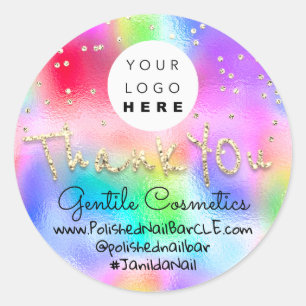 Pegatina Redonda Gracias Gold Sweet 16th Logo Girly Holograph