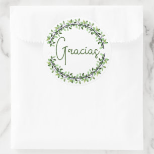 Pegatina Redonda Gracias Gracias Gracias Dark Green Typography Wrea