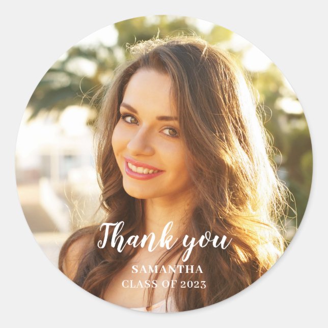 Pegatina Redonda Gracias Graduación De Foto (Anverso)