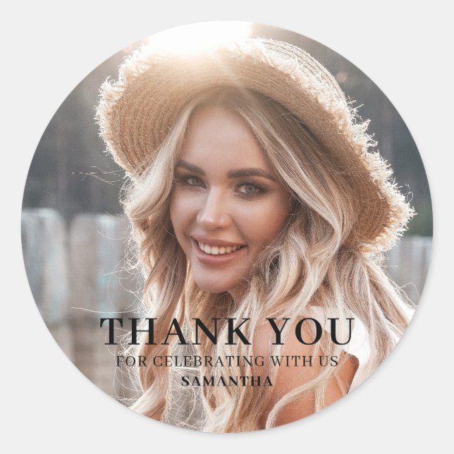 Pegatina Redonda Gracias Graduación De Foto (Anverso)