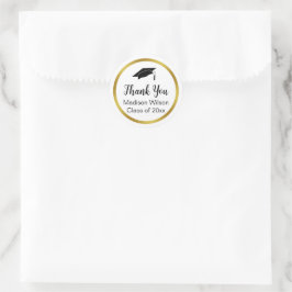 Pegatina Redonda Gracias Graduación de Script Black White Gold