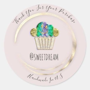 Pegatina Redonda Gracias Gray Gold Sweet Muffin Food Shop Pink