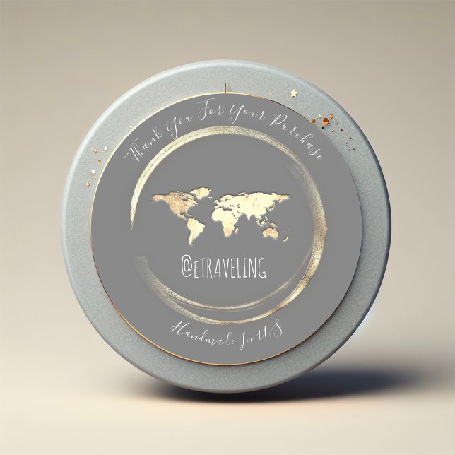 Pegatina Redonda Gracias Gray Gold World Map Travelling Globe (Thank You Gray Gold World Map Traveling Globe Classic Round Sticker)