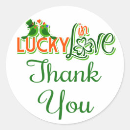 Pegatina Redonda Gracias, Green Lovebirds Wedding Stickers