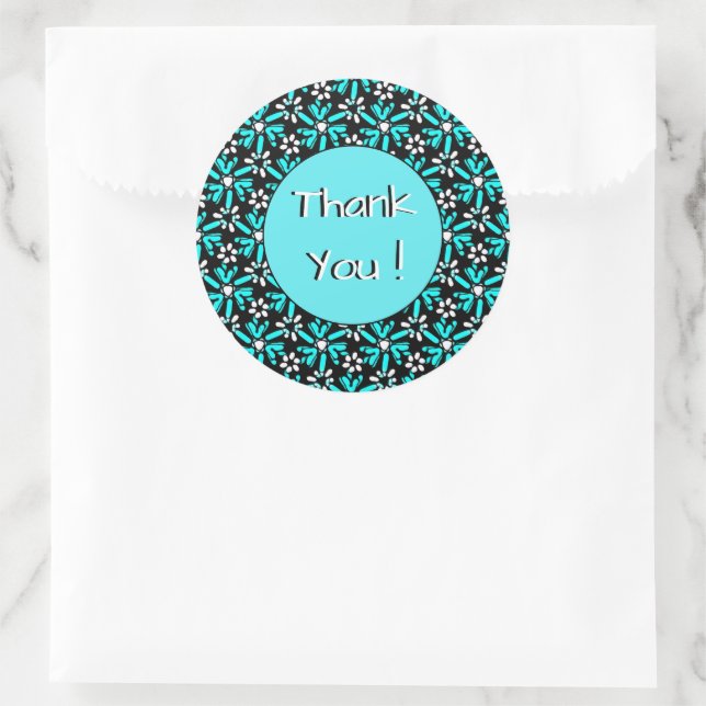 Pegatina Redonda Gracias Groovy Batik Turquoise Flower Pattern (Bolso)