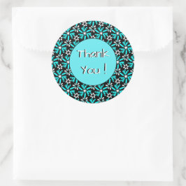 Pegatina Redonda Gracias Groovy Batik Turquoise Flower Pattern