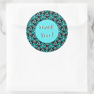 Pegatina Redonda Gracias Groovy Batik Turquoise Flower Pattern