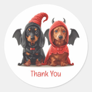 Pegatina Redonda Gracias Halloween Dachshund Dogs Devil Bat
