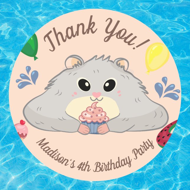Pegatina Redonda Gracias Hamster Bday Pool Fiesta (Subido por el creador)