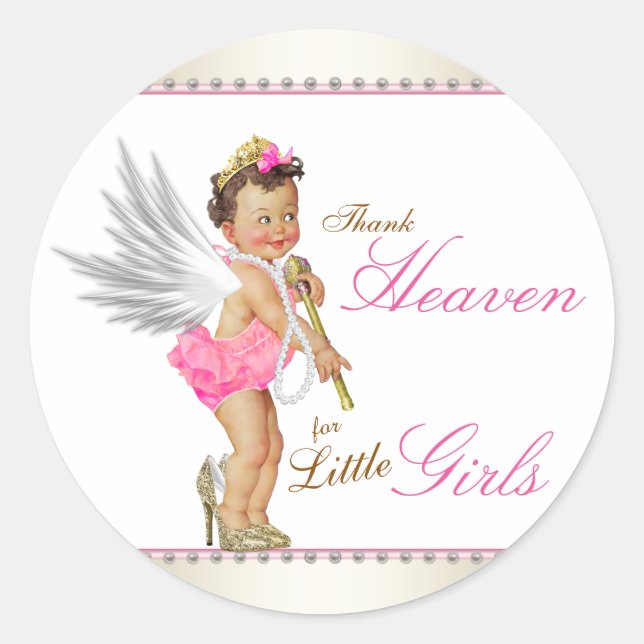 Pegatina Redonda Gracias Heaven Por Little Girls Angel Baby Shower (Anverso)
