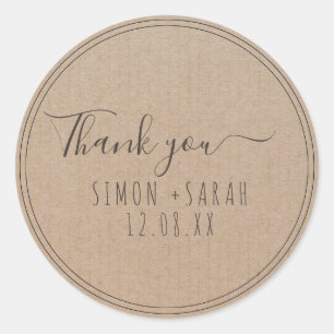 Pegatina Redonda Gracias hecho a mano Vintage Simple Trendy Kraft