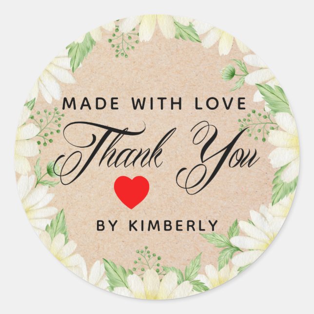 Pegatina Redonda Gracias hecho con amor floral (Anverso)