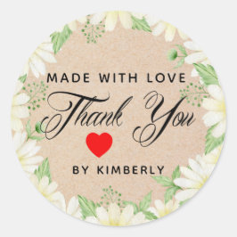 Pegatina Redonda Gracias hecho con amor floral