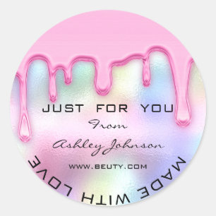 Pegatina Redonda Gracias Hecho Con Amor Holograph Pink Drips