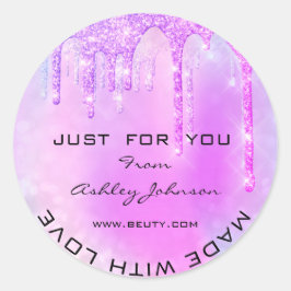 Pegatina Redonda Gracias Hecho Con Amor Purpurina De Perforaciones 