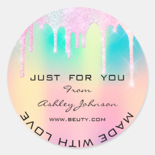 Pegatina Redonda Gracias Hecho Con Amor Unicornio Holograph Rainbow