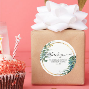 Pegatina Redonda Gracias hiedra de crayón y flores