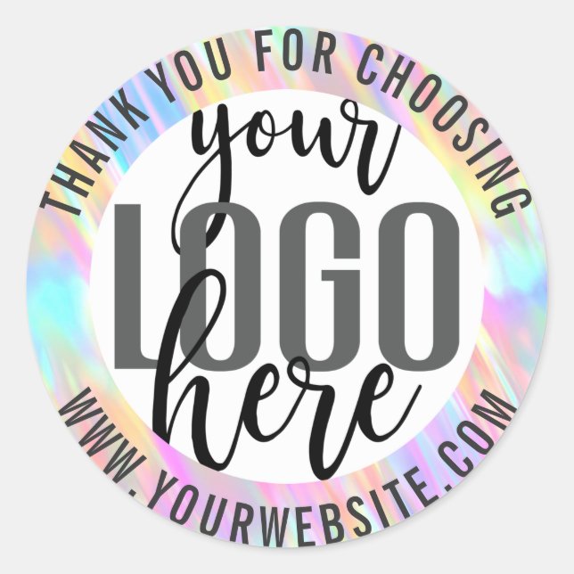 Pegatina Redonda Gracias Holográfico Arcoiris Logotipo comercial (Anverso)