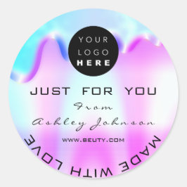 Pegatina Redonda Gracias Holograma Hecho Con Amor Vip Rosa