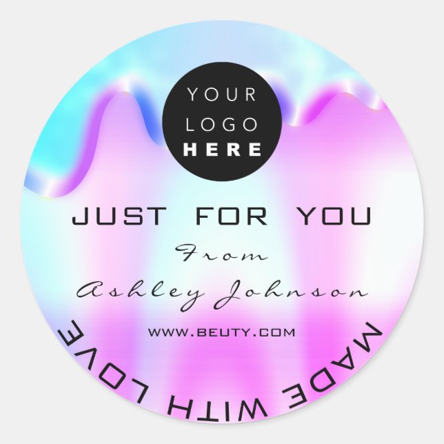 Pegatina Redonda Gracias Holograma Hecho Con Amor Vip Rosa (Anverso)