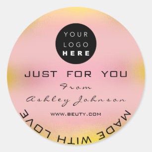 Pegatina Redonda Gracias Holograma hecho Rosa Ombre Amarillo