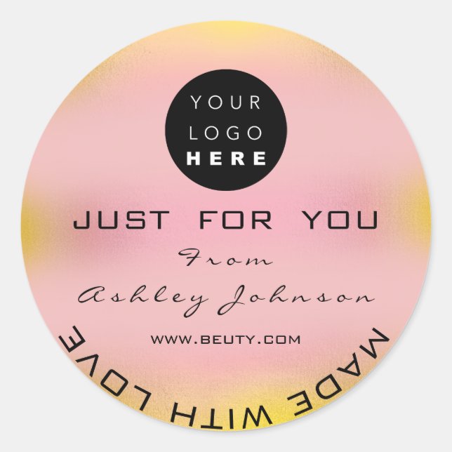 Pegatina Redonda Gracias Holograma hecho Rosa Ombre Amarillo (Anverso)