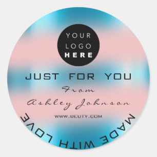 Pegatina Redonda Gracias Holograma hecho Rosa Ombre Azul